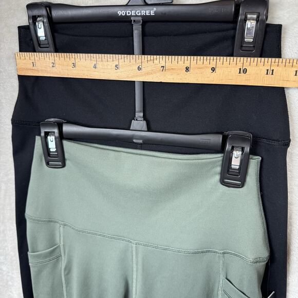 90 Degree By Reflex NEW Crop Tight Leggings Women S Green Black Pocket 2 PC Set - Picture 4 of 9